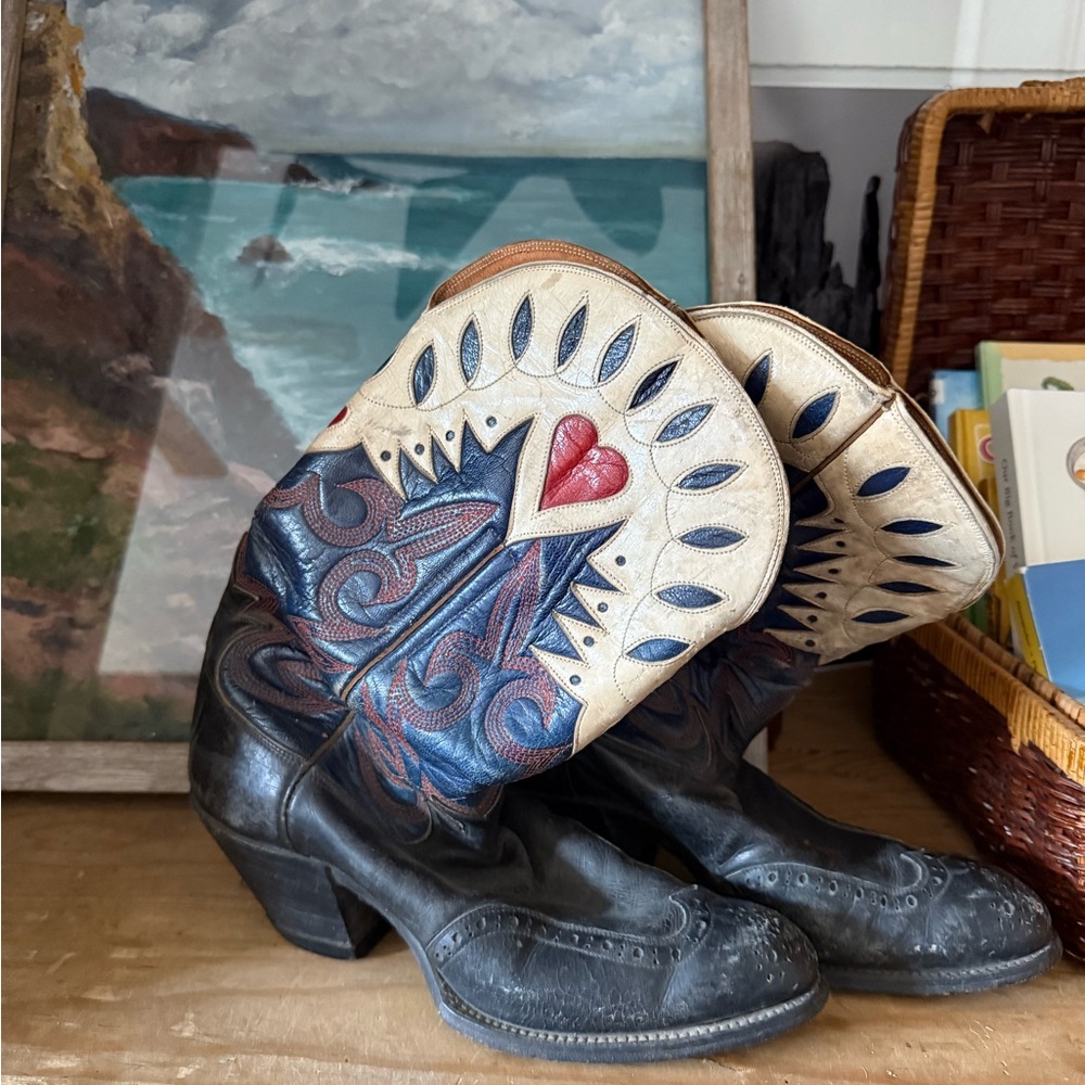 Vintage Western one of a kind Cowboy Boots with Heart Design